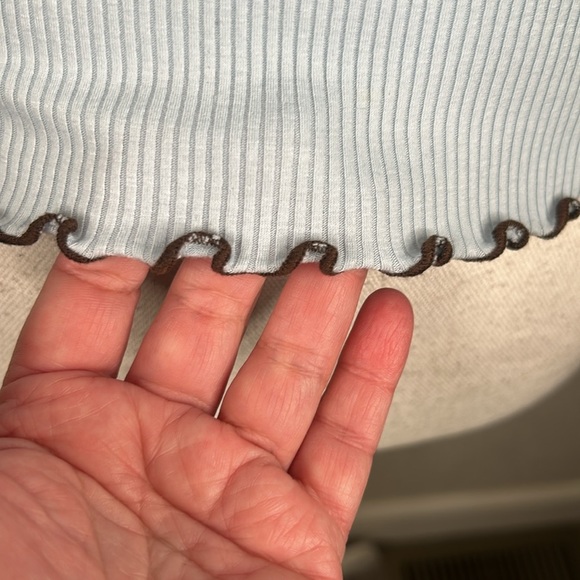 Full Tilt Light Blue Ribbed 90's Y2K Lettuce Hem Long Sleeve Top Size Medium - Picture 3 of 5